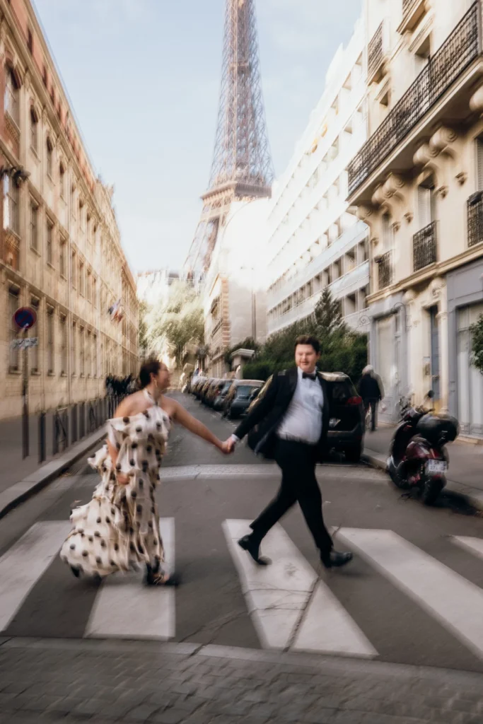 Couple running in Paris