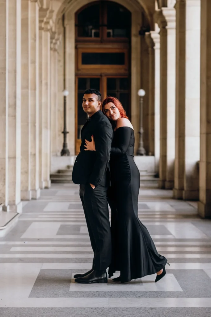 Couple photos under the arcades at the Louvre
