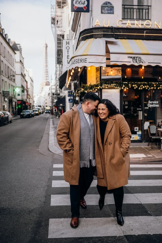 Candid couple photos at Rue Saint Dominique in Paris