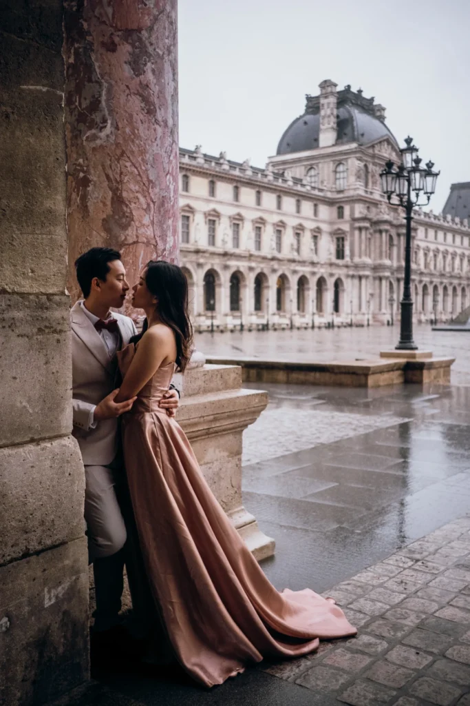 Paris photoshoot in the rain at the Louvre Museum